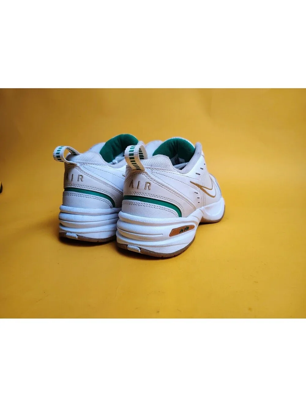 Nike Air Monarch IV White Lucky Green Gold Men's 9.5 Sneakers Shoes 415445-103